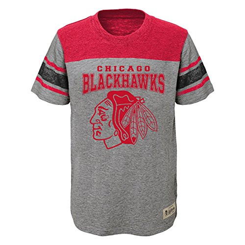 Outerstuff NHL Chicago Blackhawks Youth Boys Heritage Short Sleeve Tee Large-14-16- Heather Grey