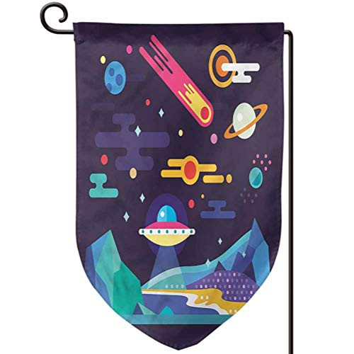 ScottDecor Space Funny Yard Decorations Flag for All Seasons Flat Design Galaxy Cosmos 12.5" W x 18" L