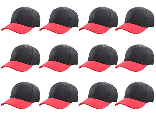 Gelante Plain Blank Baseball Caps Adjustable Back Strap Wholesale LOT 12 Pack 001-BlackRed-12PC