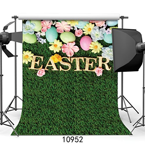 WOLADA 5x7FT Happy Easter Photography Backdrops Green Grass Photo Background Colorful Eggs Studio Backdrop 10952