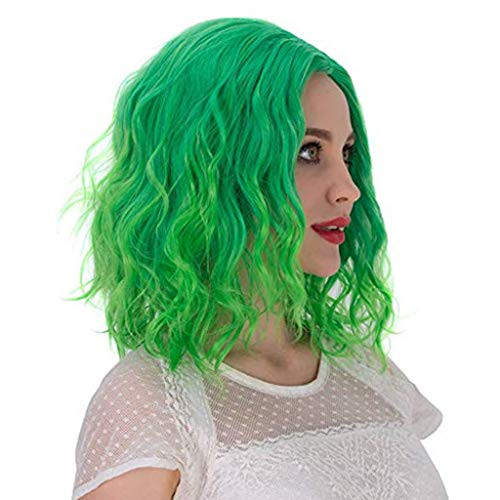vmree 14'' Pastel Wavy Wig With Air Bangs Women's Short Bob Green Wig Curly Wavy Shoulder Length Pastel Bob Synthetic Cosplay Wig for Girl Colorful Costume Wigs -Green- vmree 14'' Pastel Wavy Wig With Air Bangs Women's Short Bob Green Wig Curly Wavy Shoulder Length Pastel Bob Synthetic Cosplay Wig for Girl Colorful Costume Wigs -Green-