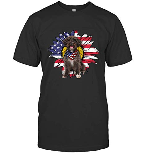 Takatori Naruka Sunflower American Flag Schnoodle Dog Lovers Gift T-Shirt -Black-L-