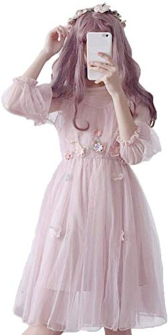 Japanese Lolita Dresses Sexy Sweet 2 Piece Sets A-Line Flowers Princess Party Dress -Pink- Japanese Lolita Dresses Sexy Sweet 2 Piece Sets A-Line Flowers Princess Party Dress -Pink-