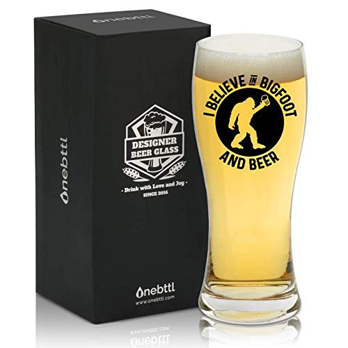 Onebttl Bigfoot Gifts for Men Sasquatch Gifts for Men 15 oz Funny Beer Glass Funny Idea for Bigfoot Sasquatch Lover Great for Bigfoot Party I BELIEVE IN BIGFOOT