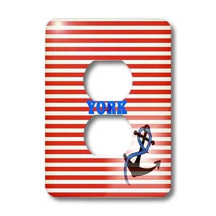 3dRose  lsp_100630_6 Nautical Red Stripes with Anchor N State Name New York 2 Plug Outlet Cover