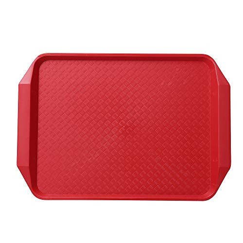 Serving Trays Rectangular Fast Food Tray with Handle 17"W X 12"L Plastic Red