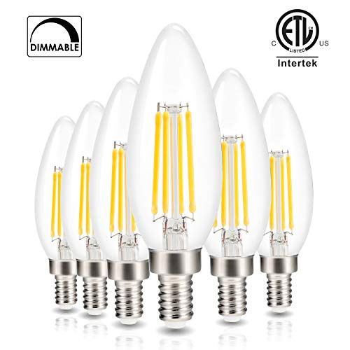 Led Candelabra Light Bulb Filament Vintage Edison Chandelier Dimmable Bulbs,40 Watt Equivalent,Warm White 2700k,400 Lumen,E12 Base,6 Pack Led Candelabra Light Bulb Filament Vintage Edison Chandelier Dimmable Bulbs,40 Watt Equivalent,Warm White 2700k,400 Lumen,E12 Base,6 Pack