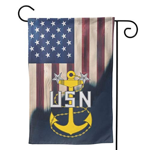 LEILEIflag Navy Rank E-9 Master Chief Petty Officer Insignia with American Flag Home Flag Outdoor Flag Garden Flag Double Sided Flag