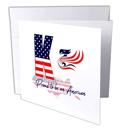 3dRose Alexis Design - Monogram American Patriot - USA Flag Stylized Eagle. Proud to be an American. Chic Letter K - 12 Greeting Cards with envelopes -gc-298721-2-