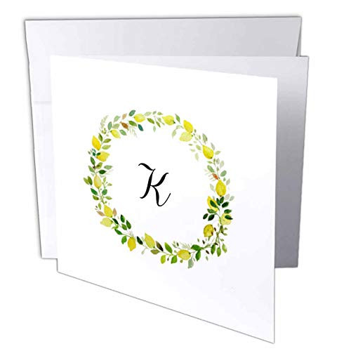 3dRose 3DRose Gabriella B - Quote - Image of K Green Floral Monogram - 12 Greeting Cards with envelopes -gc-303907-2-