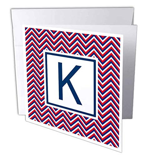 3dRose Alexis Design - Monogram Chevron USA Colors - Monogram of Three Color Chevron Pattern. Chic Initial K - 12 Greeting Cards with envelopes -gc-312449-2-