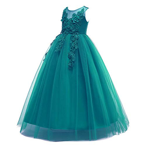Flower Girl Lace Dress for Kids Wedding Bridesmaid Pageant Party Prom Formal Ball Gown Princess Puffy Tulle Dresses Green 13-14 Years Flower Girl Lace Dress for Kids Wedding Bridesmaid Pageant Party Prom Formal Ball Gown Princess Puffy Tulle Dresses Green 13-14 Years