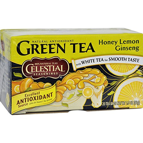 Celestial Seasonings Green Tea Honey Lemon Ginseng with White Tea - 20 Tea Bags - Case of 6 - Gluten Free -