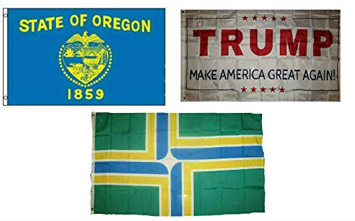 K's Novelties 3x5 Trump White  and  State of Oregon  and  City of Portland Wholesale Set Flag 3'x5'