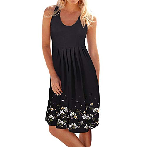 KYLEON Women's Dress Sleeveless O Neck Floral Girls Summer Casual Evening Party Holiday Beach Short Mini Dress Sundress Black KYLEON Women's Dress Sleeveless O Neck Floral Girls Summer Casual Evening Party Holiday Beach Short Mini Dress Sundress Black