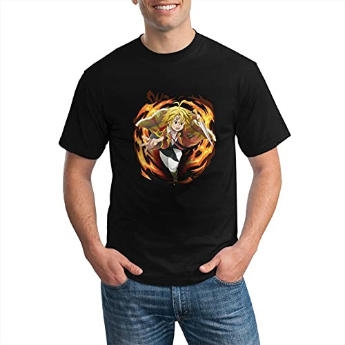 The Seven Deadly Sins-Meliodas Dragon's Sin of Wrath Men T Shirt Short Sleeve Cotton Tee Tops Medium Black