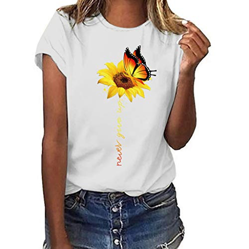 Womens Tops Plus Size Short Sleeve Summer Women O-Neck Sunflower Printed Tunic Tops Loose T-Shirt Casual Blouses Tee White Womens Tops Plus Size Short Sleeve Summer Women O-Neck Sunflower Printed Tunic Tops Loose T-Shirt Casual Blouses Tee White