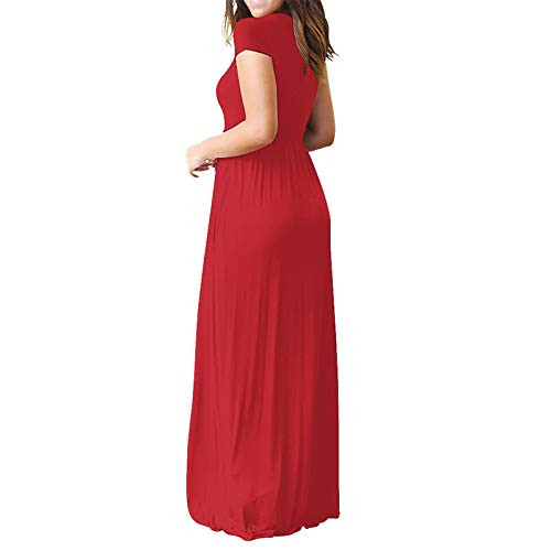 NJGRAE Sexy Dresses for Women 2021 Sundresses for Women Casual Beach Wedding Dress Women O Neck Casual Pockets Short Sleeve Floor Length Dress Loose Party Dress Red L NJGRAE Sexy Dresses for Women 2021 Sundresses for Women Casual Beach Wedding Dress Women O Neck Casual Pockets Short Sleeve Floor Length Dress Loose Party Dress Red L