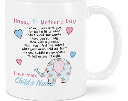 Brink Gifts-Personalized Happy 1st Mothers Day Mug Cute Elephant Lover Mug Mother's Day Gifts Ceramic Coffee Mug 11 Oz 15 Oz