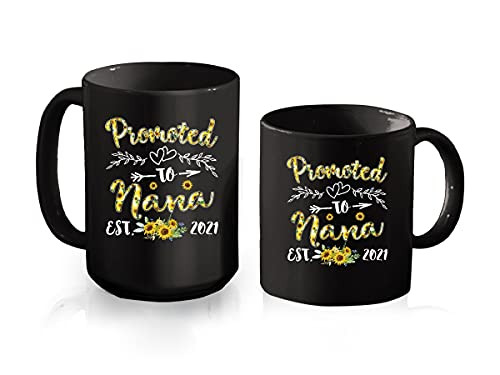 Promoted to Nana Est 2021 Mug For Women - Sunflower Floral Tea Cup For Birthday Mothers Day Grandma Coffee Cup Ceramic Mug 15oz -Black-15oz-