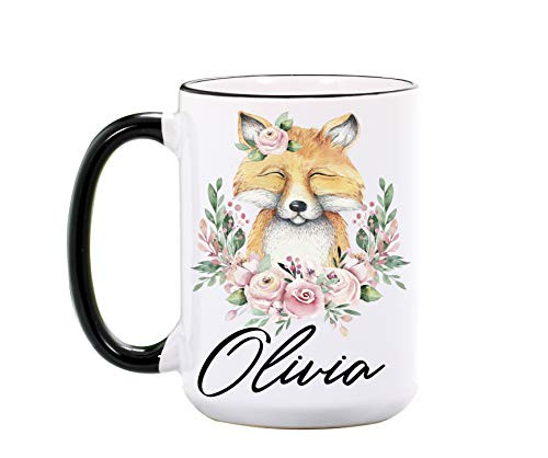 Fox Mug - Personalized Large 15 oz or 11 oz Ceramic Mugs - Fox Coffee Cup for Women - Fox Gifts for Girls - Fox mugs Coffee Gift - Dishwasher  and  Microwave Safe - Made In USA