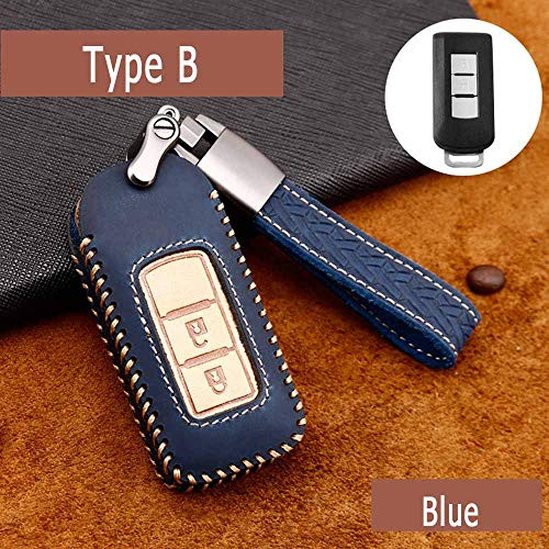 Xinxiu sumaikeji 2 Buttons Remote Key Case for Mitsubishi L200 ASX Outlander Eclipse Cross Pajero Sport Lancer Leather Key Fob Shell Cover -B Blue-