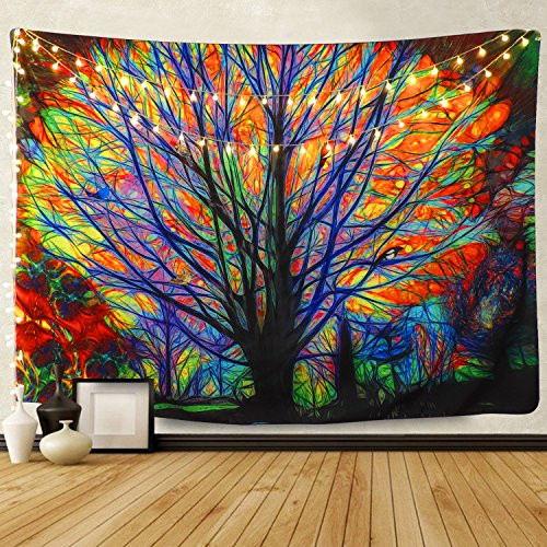BLEUM CADE Colorful Tree Tapestry Wall Hanging Psychedelic Forest with Birds Wall Tapestry Bohemian Mandala Hippie Tapestry for Bedroom Living Room Dorm BLEUM CADE Colorful Tree Tapestry Wall Hanging Psychedelic Forest with Birds Wall Tapestry Bohemian Mandala Hippie Tapestry for Bedroom Living Room Dorm