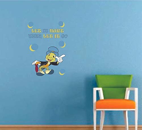 Jiminy Cricket Let Go Quote Cartoon Decors Wall Sticker Art Design Decal for Girls Boys Kids Room Bedroom Nursery Kindergarten House Fun Home Decor Stickers Wall Art Vinyl Decoration -20x18 inch-