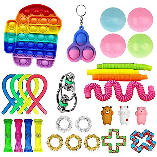 GBSELL 30Pcs Sensory Fidget Toy Set Fidget BlocksFidget Pack Sensory Relieves Stress Anxiety for Kids Adults -23PC L-