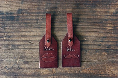 Custom Leather Luggage Tags Initials Key Chain Set of 2 leather tags Wedding Party Favor Personalized Keychain Leather Keyring gift Mustache lips kiss Honeymoon Bridal