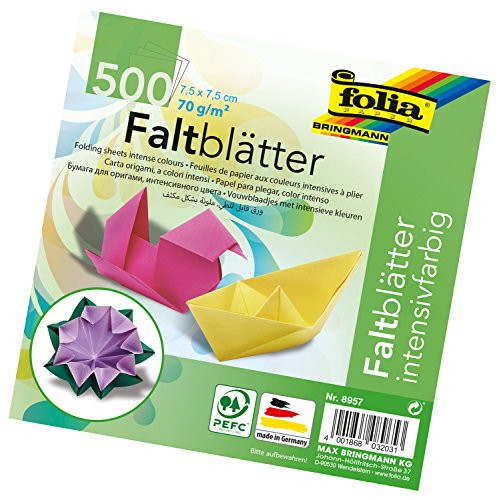 folia Bringmann Folding Sheets 70 g-m²  500 Sheets in 10 Assorted Colours 75 x 75 cm
