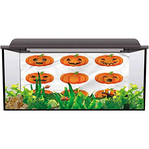 Aquarium Background Sticker PumpkinHappy Sad Jack o Lanterns PVC Adhesive Decor Pape L24 X H16 Inch