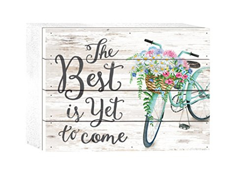 P. GRAHAM DUNN Best Yet Come Floral Bicycle Whitewash 8 x 6 Solid Wood Boxed Pallet Plaque Sign