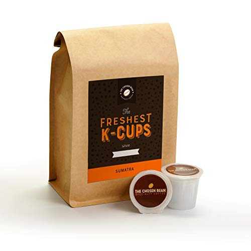 The Chosen Bean Freshest 18 K-cup compatible capsules in The World Sumatra Roast Coffee Organic Fair Trade Small Batch Freshly Roasted Day of Shipment 18 K-cup compatible capsules -Sumatra-