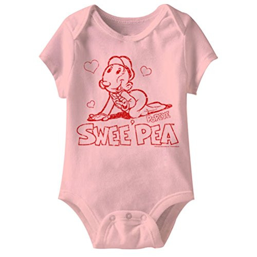 A and E Designs Popeye Baby Romper Swee Pea Onesie Pink 6 Months