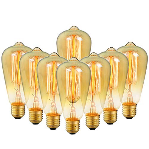 8-Pack Edison Bulb Antique Vintage Style Light Bulbs Dimmable Amber Warm 60W E26 Base for Wall Sconce Chandelier Retro Fixture by LUXON