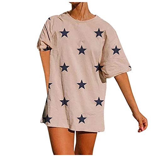 Dosoop Women's Oversized Casual O-Neck Loose T Shirts Star Printed Short Sleeved Summer Comfy Pullover Tops Blouse