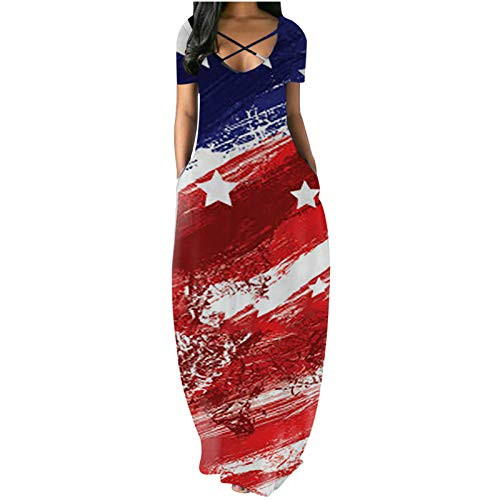 Independence Day Print Summer Dress for WomenShort Sleeve O Neck Maxi Dress Casual Sundress Beach Long Dresses Independence Day Print Summer Dress for WomenShort Sleeve O Neck Maxi Dress Casual Sundress Beach Long Dresses