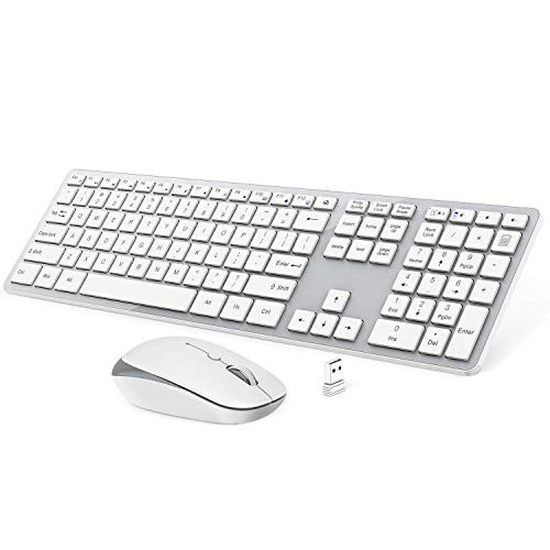 OMOTON Wireless Keyboard and Mouse 2.4GHz Full-Size Keyboard and Mouse Combo with 3-Level Adjustable DPI Mouse for Computer PC Desktop Laptop with Windows 2000 - XP - 7-8 - 10 - Vista -Silver-