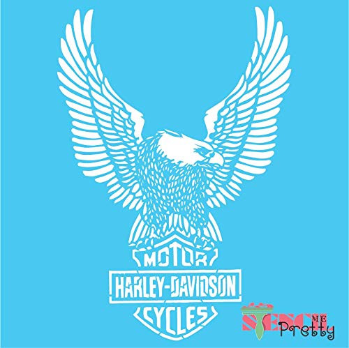 Stencil - Classic Harley Davidson Shield  and  Eagle for The DIY Biker Best Vinyl Large Stencils for Painting on Wood Canvas Wall etc.-Mega -18" x 26"- Brilliant Blue Color Material
