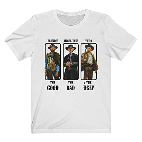 Mod.7 The Good The Bad The Ugly Clint Eastwood Classic Spaghetti Western Movie Cowboys Guns Blondie Angel Eyes Tuco T-Shirt -XL- White