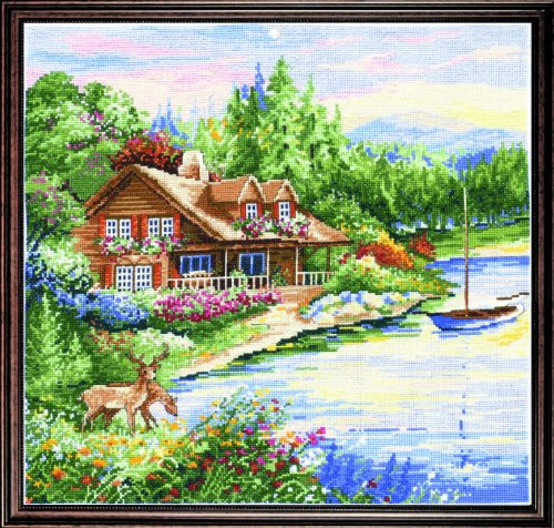 Design Works Crafts Tobin 11114-13 Lakeside Cabin Counted Cross Stitch Kit-15"X15" 14 Count