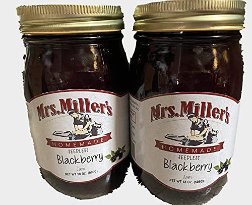 Mrs. Miller's Seedless Blackberry Jam - Amish and Homemade No Corn Syrup Non-GMO -18 oz-- 2 Jars