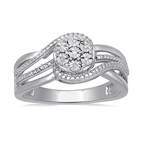 Jewelili Sterling Silver Natural White Round Diamond Accent Ring Size 7