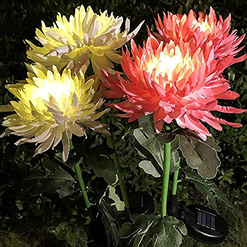 3Packs Outdoor Solar Lights Chrysanthemum Flowers Garden Stake Lights LED Solar Waterproof Landscape Pathway Decorative Light for Patio Yard Decor -3Packs Mixed-