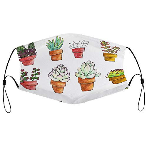 Roupaze Unisex Face Mask Succulent Plants Drawing Face Mouth Cover Balaclavas Bandana for Adults with 16 Filter