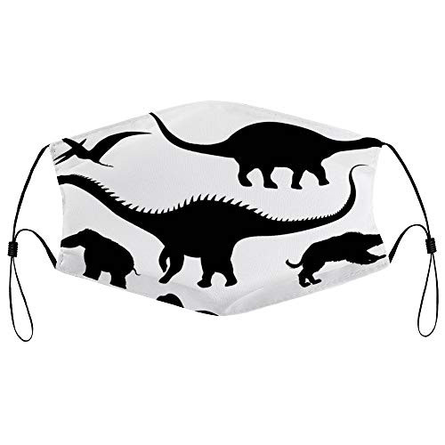 Roupaze Unisex Face Mask Dinosaur Various Black Dino Silhouettes Jurassic Evolution Extinction Predator Animals Black White Face Mouth Cover Balaclavas Bandana for Adults with 16 Filter
