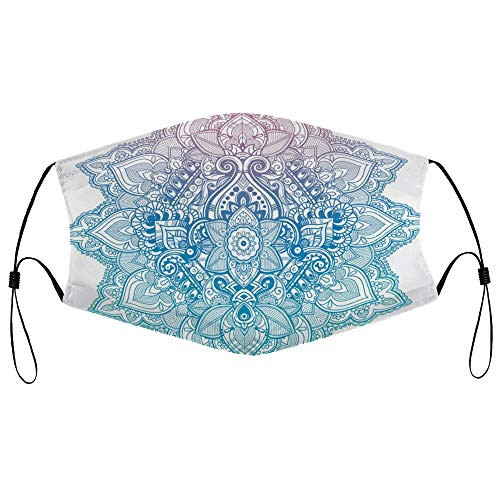 Roupaze Unisex Face Mask Lotus Bohemian Tattoo Style Zen Pastel Toned Mandala Abstract Lotus Flower Design Lilac Pale Blue Face Mouth Cover Balaclavas Bandana for Adults with 16 Filter Roupaze Unisex Face Mask Lotus Bohemian Tattoo Style Zen Pastel Toned Mandala Abstract Lotus Flower Design Lilac Pale Blue Face Mouth Cover Balaclavas Bandana for Adults with 16 Filter