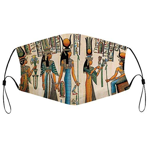 Roupaze Unisex Face Mask Egyptian Papyrus Depicting Queen Nefertari Making an Offering to Isis Image Print Face Mouth Cover Balaclavas Bandana for Adults with 16 Filter