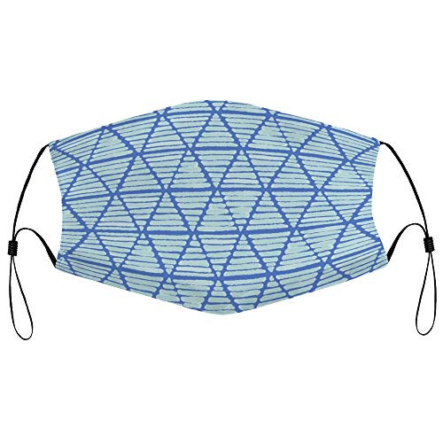 Roupaze Unisex Face Mask Concise Cyan-Blue Geometric Triangle Line Multicolor Pattern Face Mouth Cover Balaclavas Bandana for Adults with 16 Filter